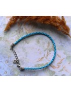 Браслет для бусин Pandora Style кожаный плетенный голубой